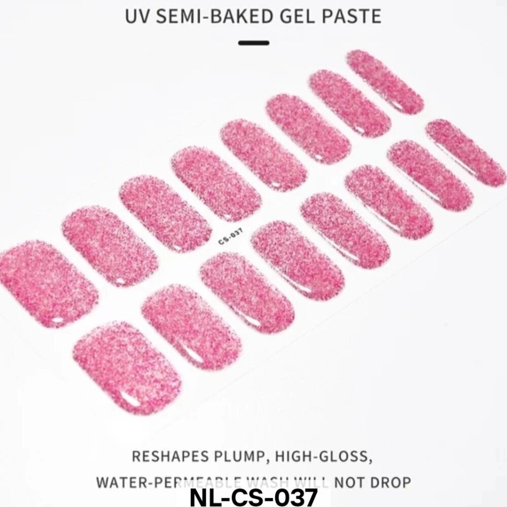 🖤 3/$12 Pink Glitter Full Nail 16 Semi Cured Gel Nails - Needs UV Curing